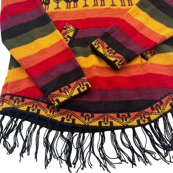 ARTESANIAS APAZA ALPACA Women’s S/M Peru Multicolor Sunset Stripe Hooded Sweater - Picture 11 of 15